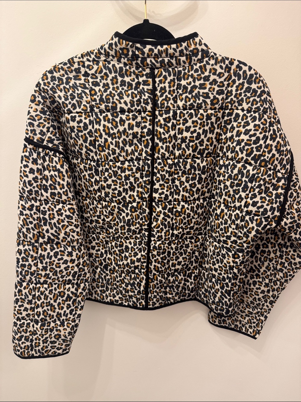 THML Quilted Leopard-Print Jacket in Black, Tan and Cream - Picture 3 of 3